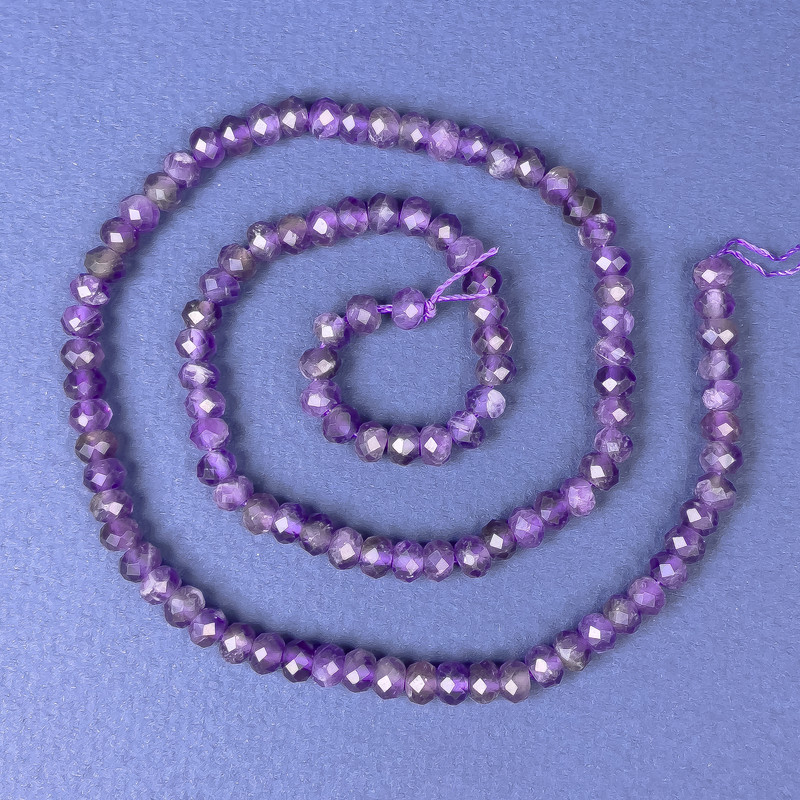 Amethyst Beads, Faceted Rondelle, 5x3 mm, ± length 39 cm on a thread
