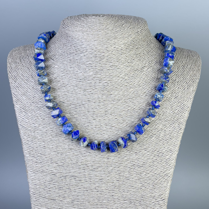 Lapis Lazuli Necklace with Faceted Beads, 10x6 mm, approx. 50 cm long with clasp