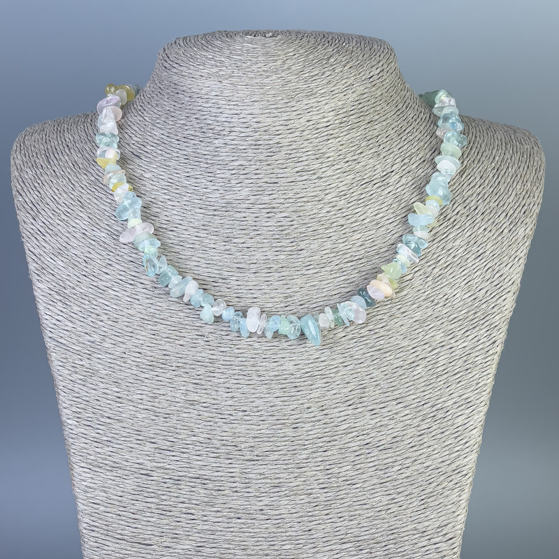 Morganite Chunk Necklace, diameter 4-12×2-4mm +-, length 45cm +- with clasp