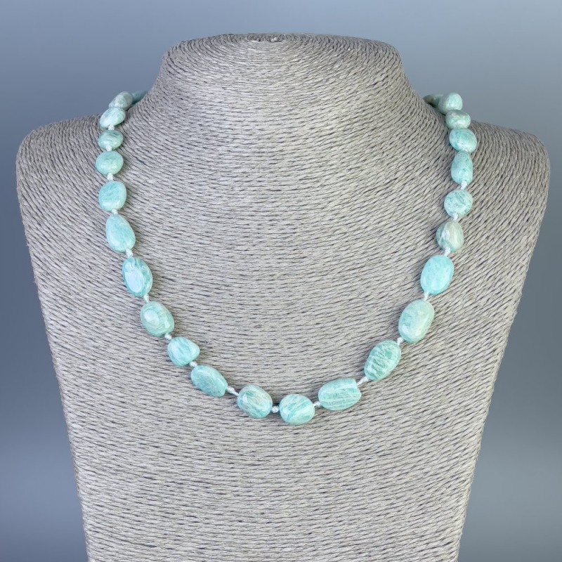 Amazonite Bead Necklace, faceted, diameter 9-11×9-10mm, length 45cm, with clasp