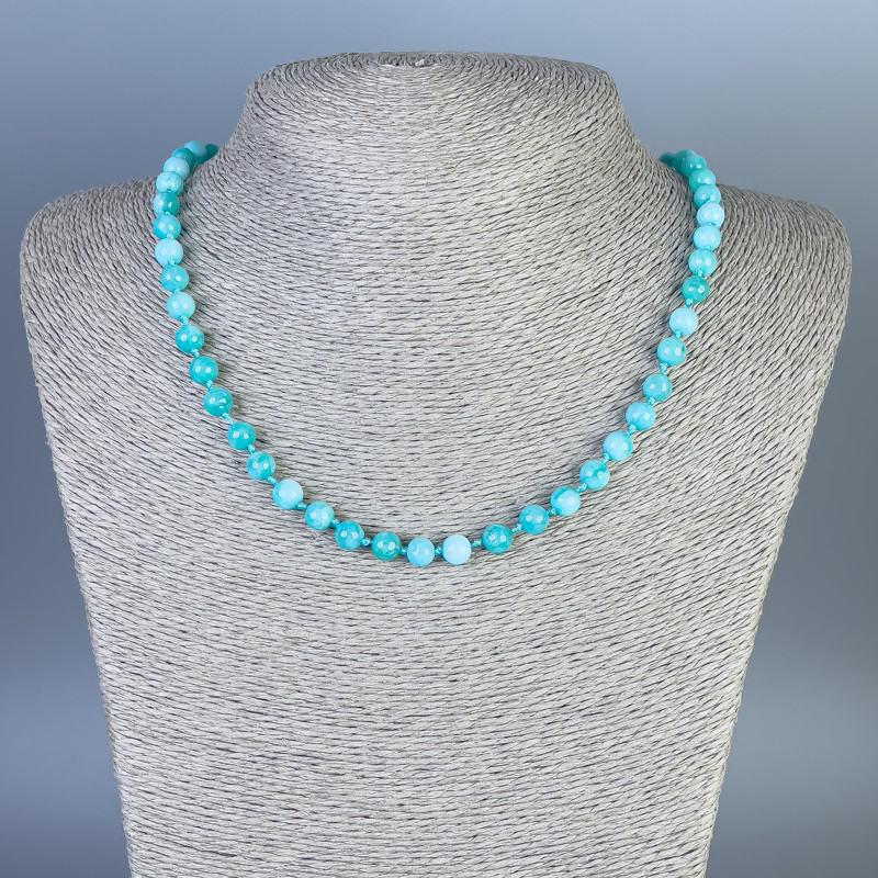 Necklace Amazonite (synthetic) smooth bead, diameter 6mm+-, length 50cm+- with clasp
