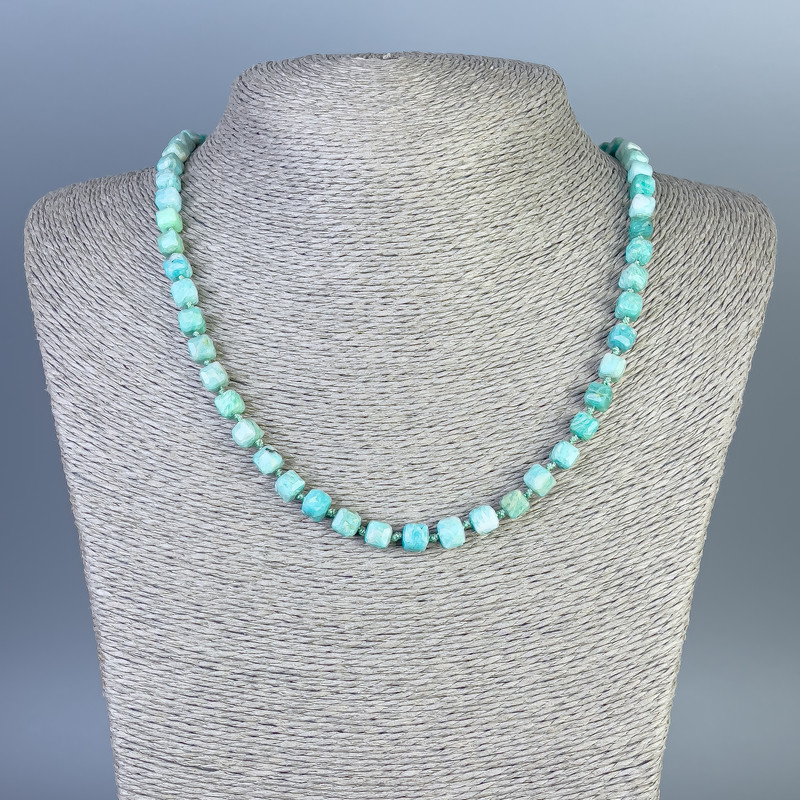 Amazonite Beads Grened Cubes 6mm, 50cm length, with clasp