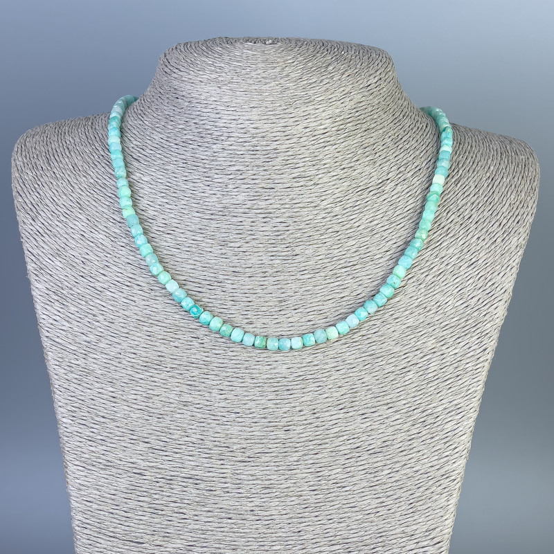 Amazonite Bead Necklace, Faceted Cube, 4x4 mm diameter, 45 cm length ± with clasp
