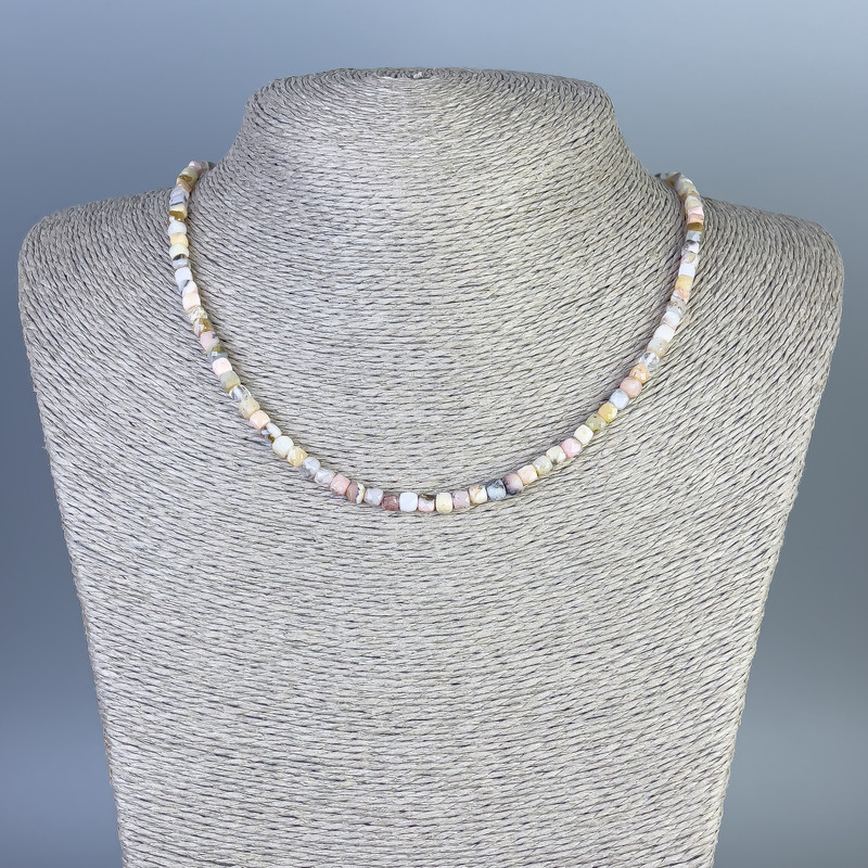 Opal Beads Faceted Cube 4x4mm+, length 45cm+- with clasp