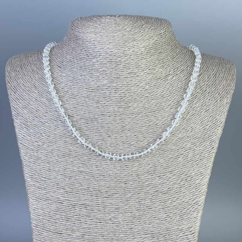 Necklace with Mountain Crystal, faceted cube 4.5×4.5 mm, length 50 cm with clasp
