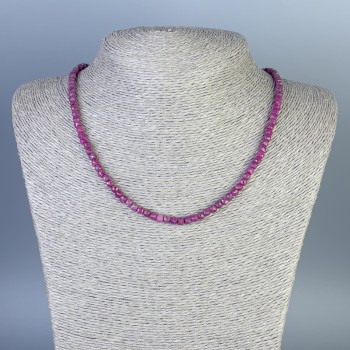 Necklace Gem-cut Ruby Cube 4x4mm, length 45cm, with clasp