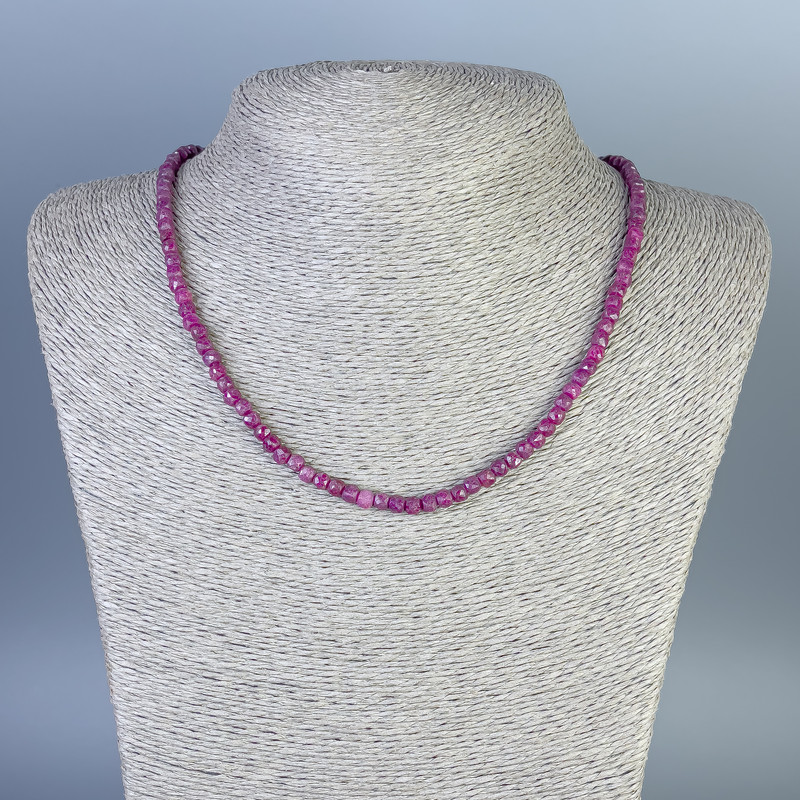 Necklace Gem-cut Ruby Cube 4x4mm, length 45cm, with clasp