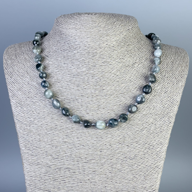 Necklace Hawk's Eye Tumbled 8–12 mm Ø, length 50 cm, with clasp