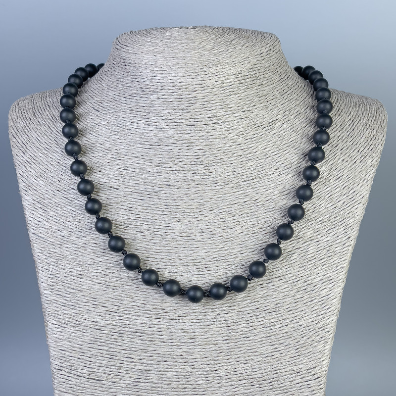 Shungite Necklace Smooth Bead, 8mm diameter ±, length 50cm ± with clasp