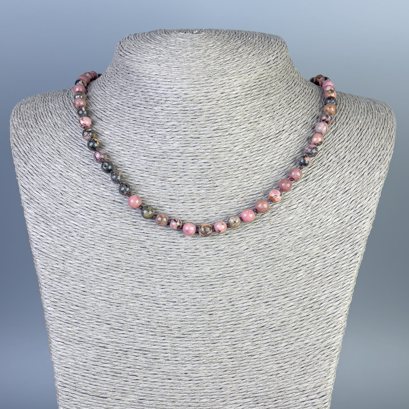Rhodonite Beads Smooth Ball 6mm Diameter, 45cm+/- with Clasp