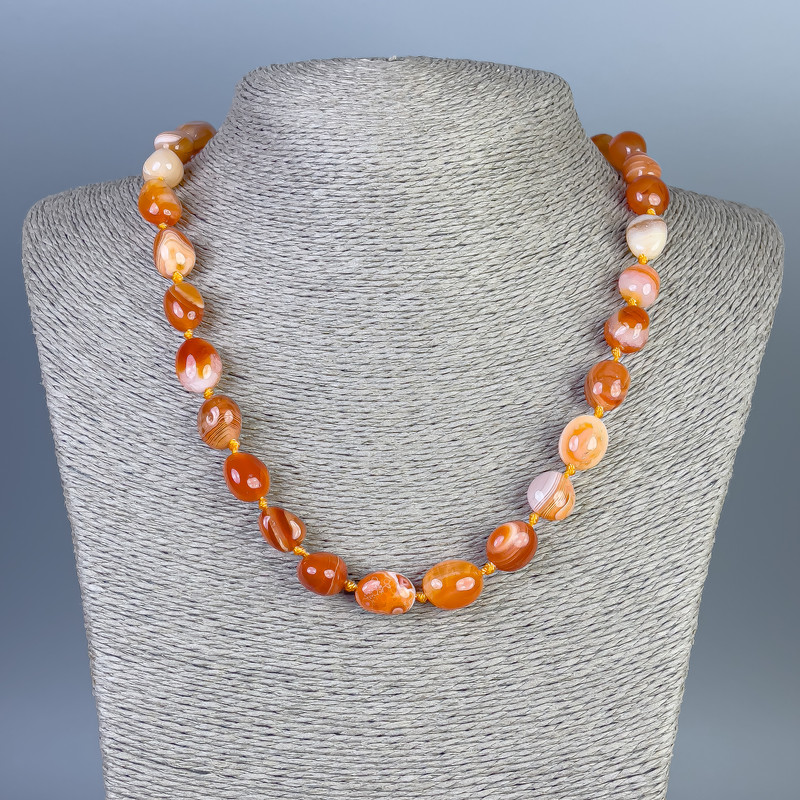 Carnelian Sardonyx Necklace Beads 12x11mm ±, length ~50cm ± with clasp