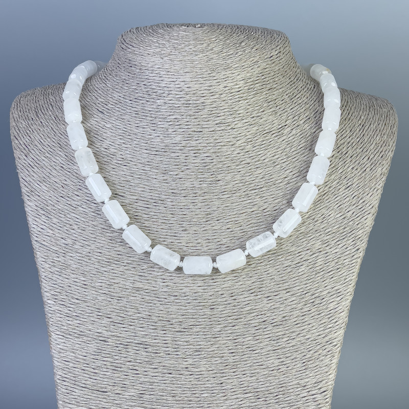 Necklace Mountain Crystal Rounded Cylinder, diameter 14x8mm +-, length 45cm +- with clasp