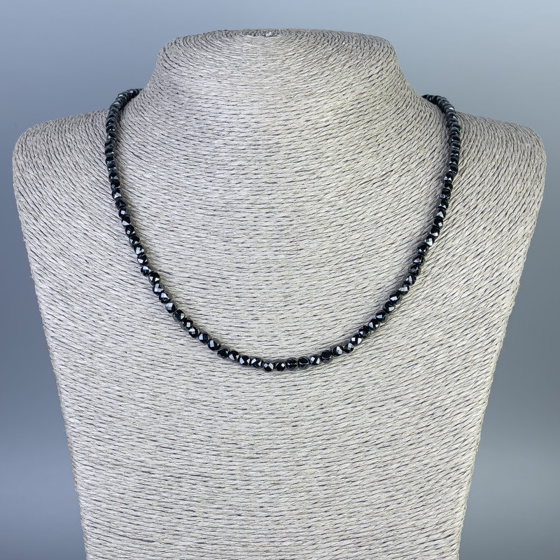 Necklace Turmaline Black Faceted Cube 4x4mm ±, length 45cm ± with clasp