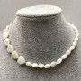 Choker with Mother-of-Pearl Beads, 5.5x9mm+- heart 12x12x4mm+ silver metal, length 35-42cm+- with extender