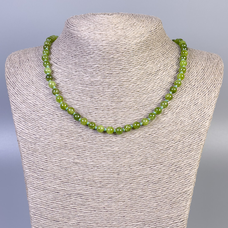 Jadeite Beaded Necklace with Smooth Round Beads 6mm diameter ±, length 45cm ± with clasp