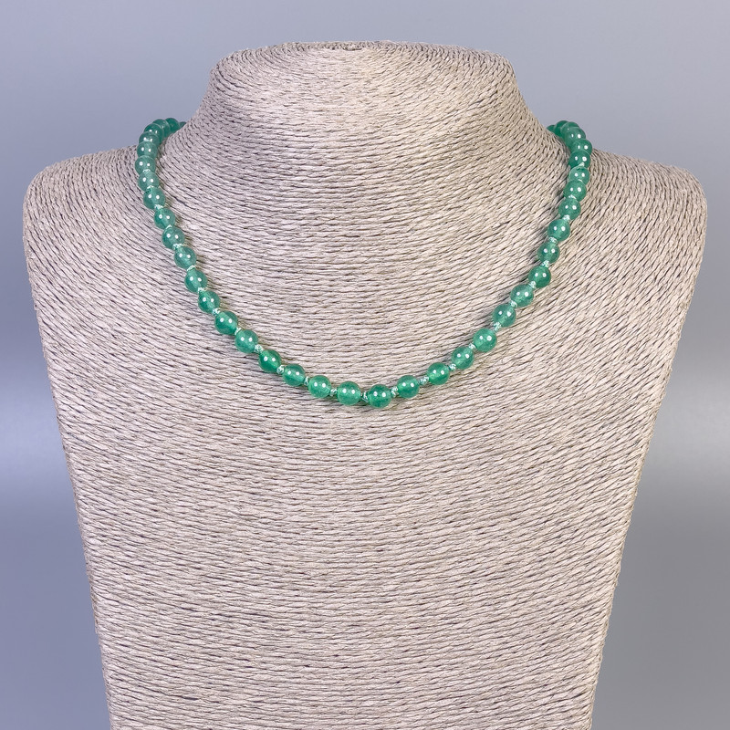 Necklace Jade (bead) smooth sphere, diameter 6mm±, length 45cm± with clasp