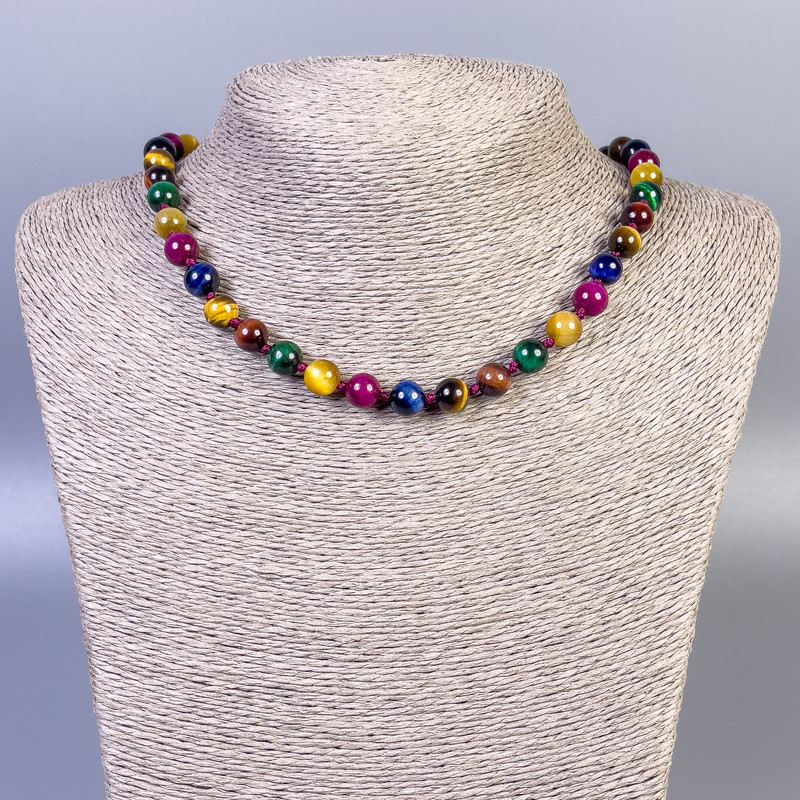 Necklace Tiger's Eye, Cat's Eye, and Bulls Eye Smooth Bead, 8mm diameter +/-, length 45cm +/- with clasp