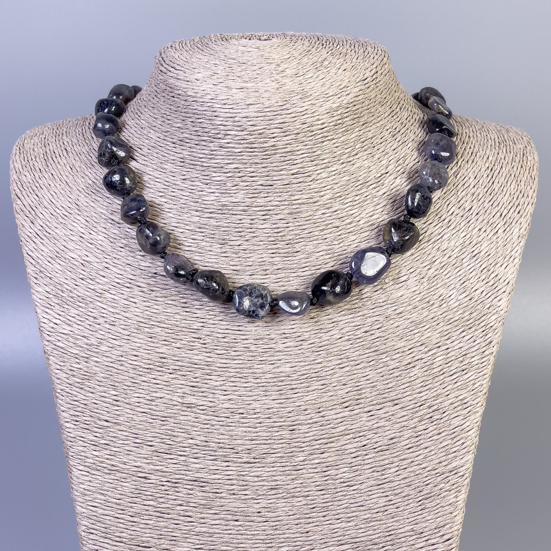 Iolite Beaded Necklace, Tumbled, 10-12×10-13mm, about 50 cm with clasp