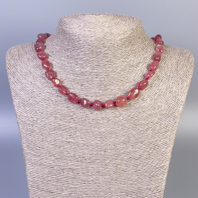Strawberry Quartz Teardrop Necklace, 9-12×9-11 mm, length 50 cm, with clasp