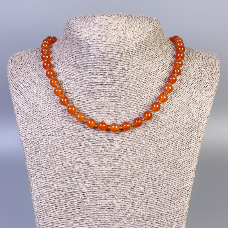 Carnelian Necklace Smooth Bead, 8mm diameter, 45cm length +/- with clasp