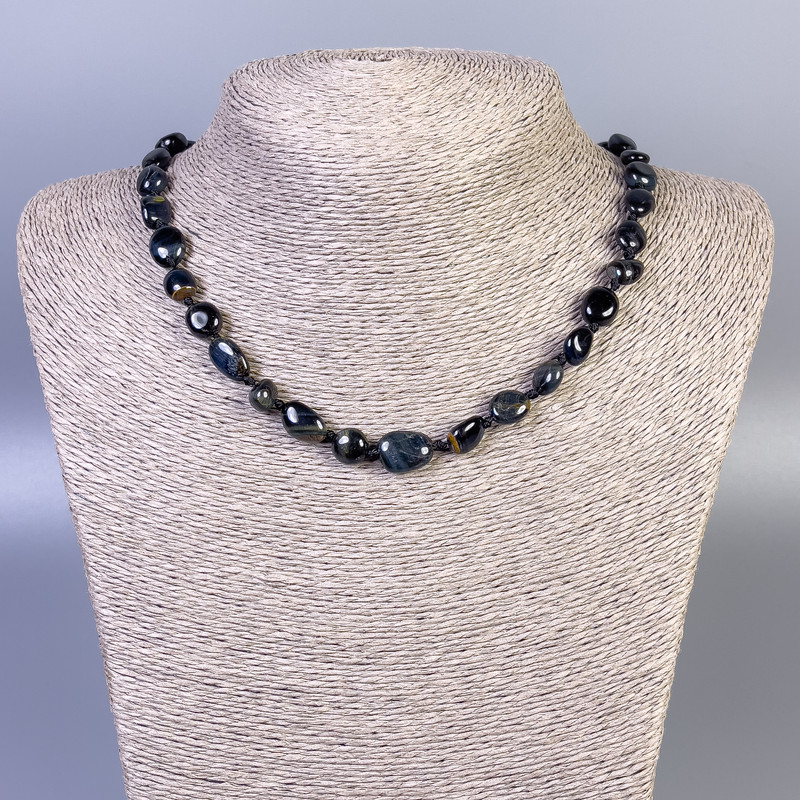 Hawk's Eye Tumbled Beads Necklace, 9-13x9 mm diameter, 50 in. long, with clasp