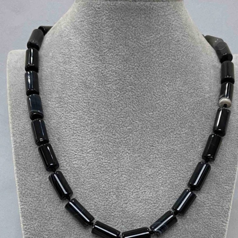 Agate Bead Necklace Smooth Cylinder, 15x8mm diameter, 45cm length +- with clasp