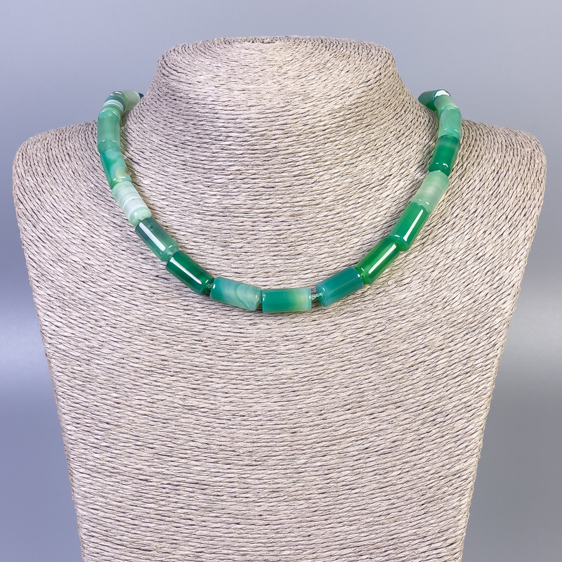 Agate Bead Smooth Cylinder Necklace, diameter 15x8mm, length 45cm, with clasp
