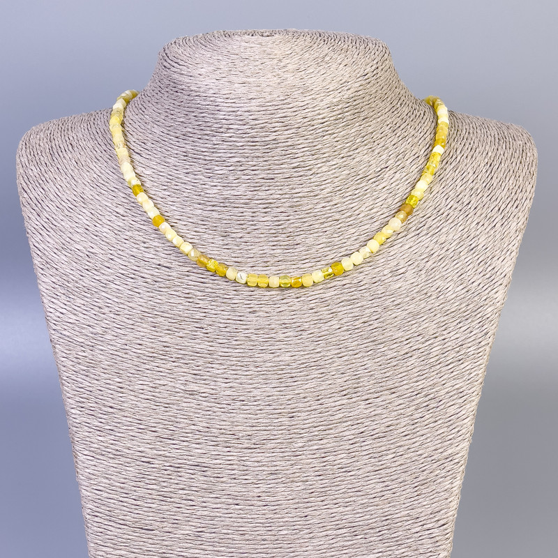 Yellow Agate Bead Necklace Faceted Cube, 4x4mm diameter, length 45cm, with clasp