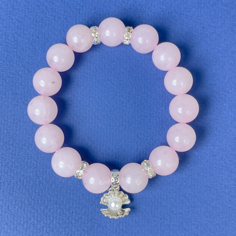 Rose Quartz Bracelet with Smooth Beads 12mm±, with metal insets, length 18cm±, elastic