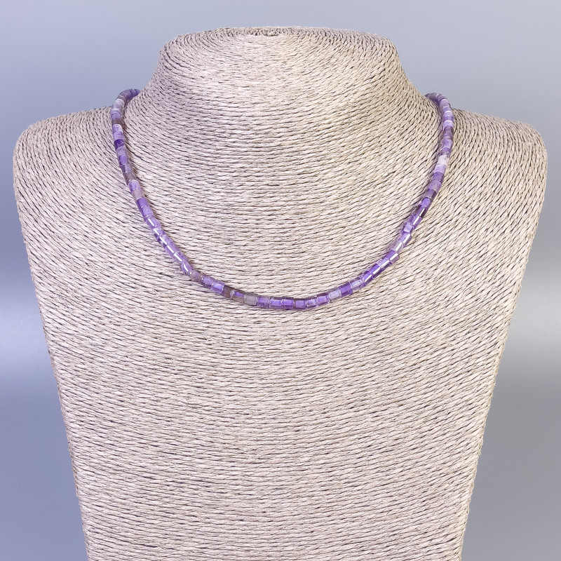 Amethyst Necklace natural stone cut, 4x4mm diameter, length 45cm, with clasp