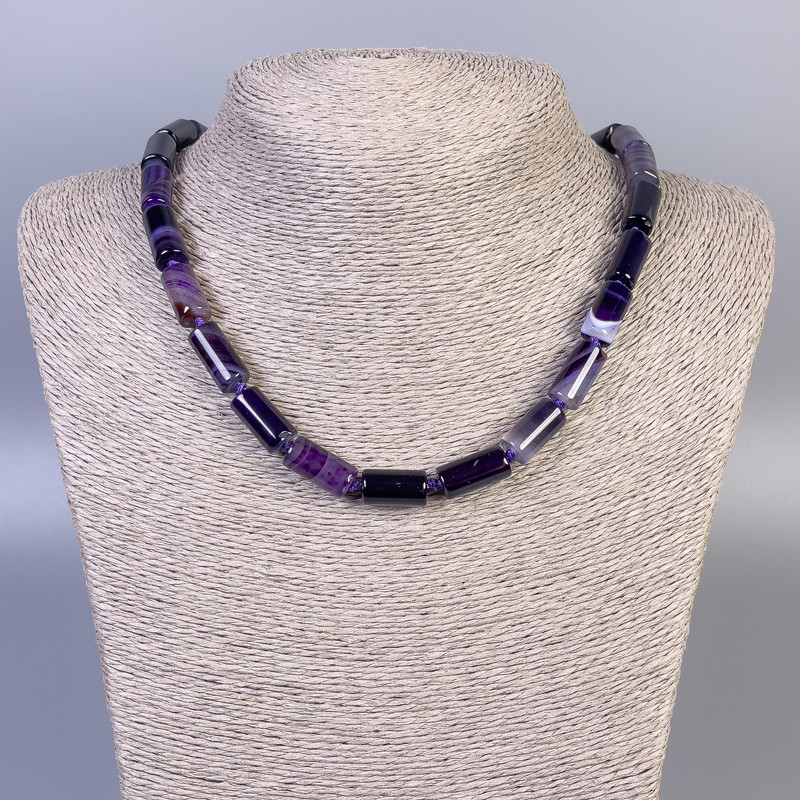 Purple Agate Cylindrical Necklace Beads 15×8 mm, ~45 cm long with clasp
