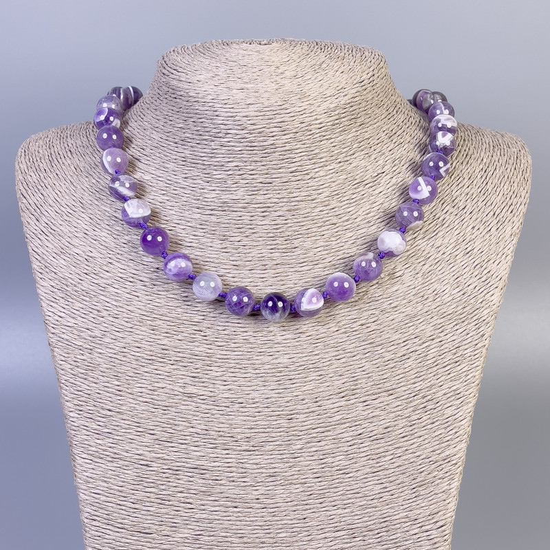 Amethyst Necklace, smooth round beads 10mm diameter, length 50cm, with clasp