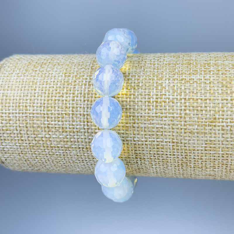 Moonstone Bracelet with Faceted Beads, 12mm diameter, 18cm length, stretch