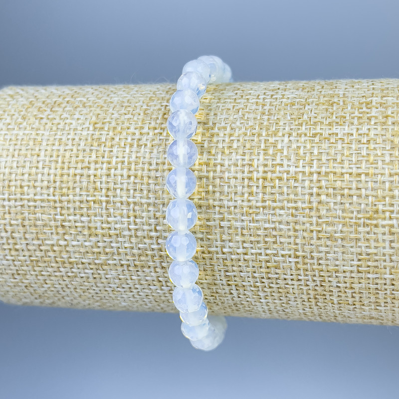 Moonstone Bead Bracelet Granulated Round Beads 6mm ±, Length 18cm ± Stretch