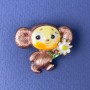 Brooch 'Cheburashka' brown, yellow, white enamel, gold-toned metal 28x31mm+