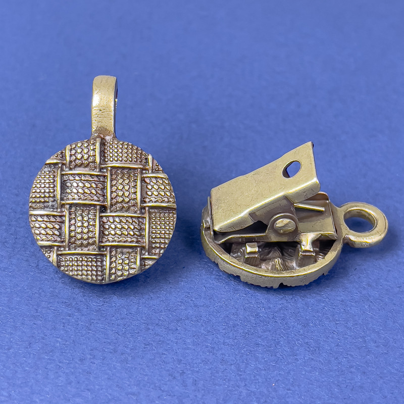 Brooch clasp for cardigan, metal color bronze, diameter 20mm +-, length 52mm+