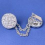 Brooch for cardigans in silver metal, diameter 21mm±, chain length 9cm+