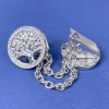 Brooch for cardigans, silver-toned metal with white crystals, diameter 20mm±, chain length 9cm+