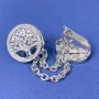 Brooch for cardigans, silver-toned metal with white crystals, diameter 20mm±, chain length 9cm+