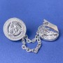Brooch for Cardigans, Silvered Metal, diameter 20mm±, chain length 9cm+