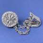 Brooch for cardigans, dark-silver metal, diameter 20mm±, chain, length 9cm+