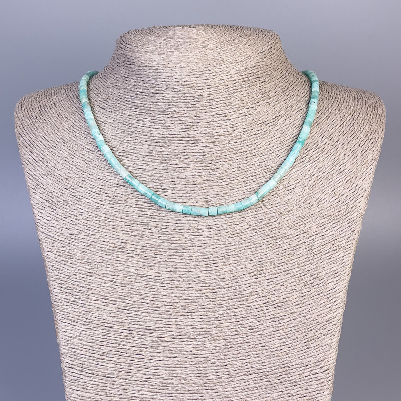 Amazonite Necklace, Natural Stone, Raw Cut, 4×4 mm, length 45 cm ± with clasp