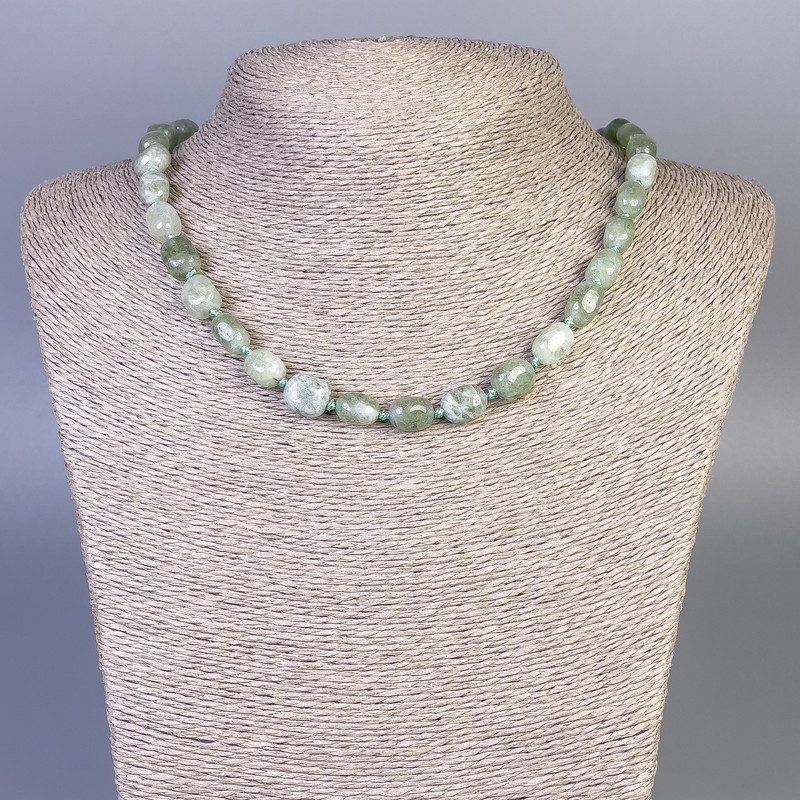 Necklace Jadeite natural gemstone faceted, diameter 7×11mm+-, length 45cm+- with clasp