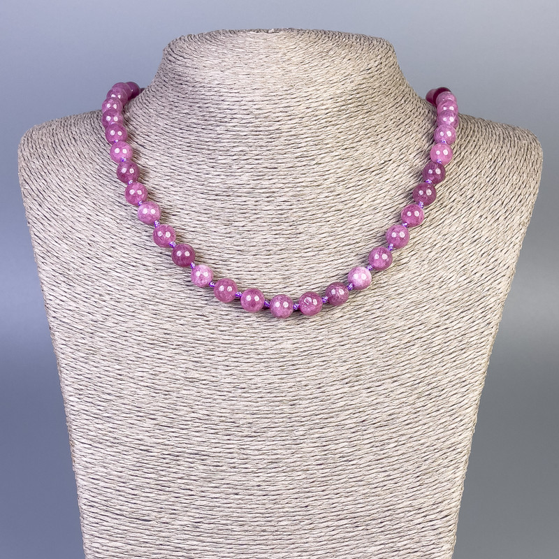 Turmaline Rubellite Necklace Bead 8mm Smooth Sphere, 50cm length, with clasp