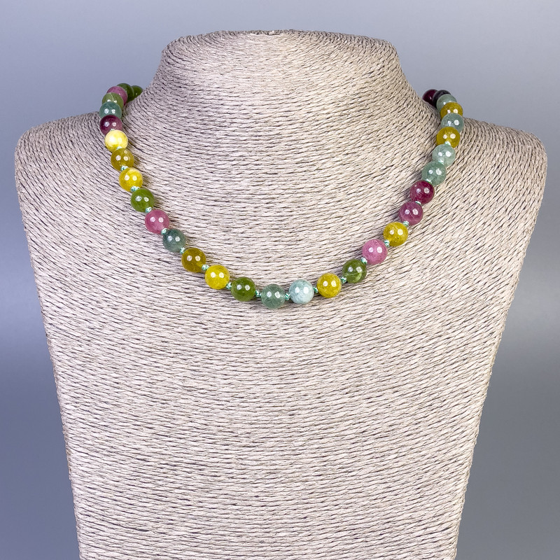 Tourmaline Beads Smooth Ball 8mm, 45cm+- length with clasp