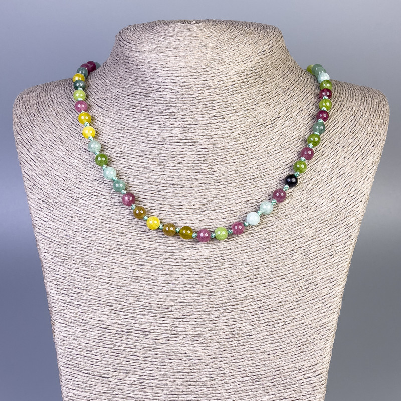 Turmaline Bead Necklace, Smooth Round Beads 6mm diameter, 45cm length ± with clasp