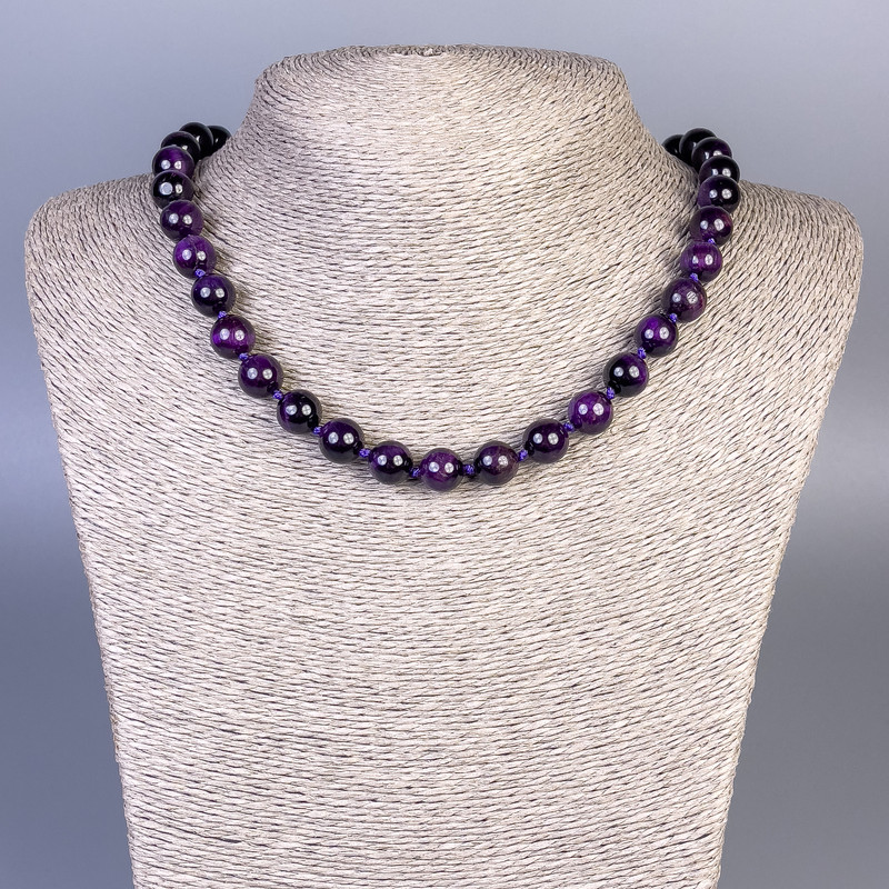 Purple Cat's Eye Necklace Smooth Bead, 10mm diameter +/-, Length 45cm +/- with clasp
