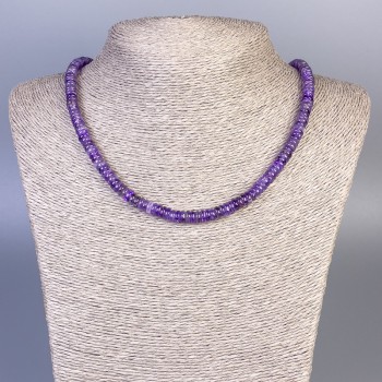 Amethyst Bead Necklace Rondelle, 6×2 mm ± diameter, 50 cm ± with clasp