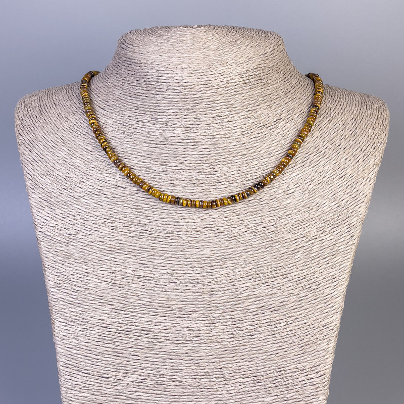 Tiger's Eye Rondelle Beads Necklace, diameter 4×2mm ±, length 45in ± with clasp