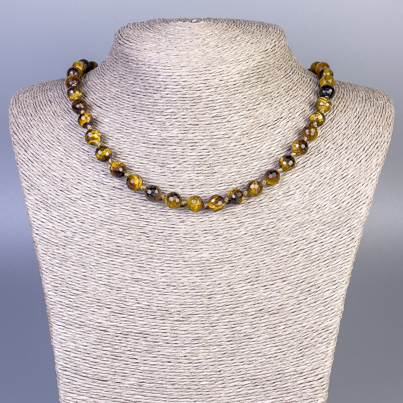 Tiger's Eye Bead Necklace faceted bead, diameter 8mm±, length 50cm± with clasp